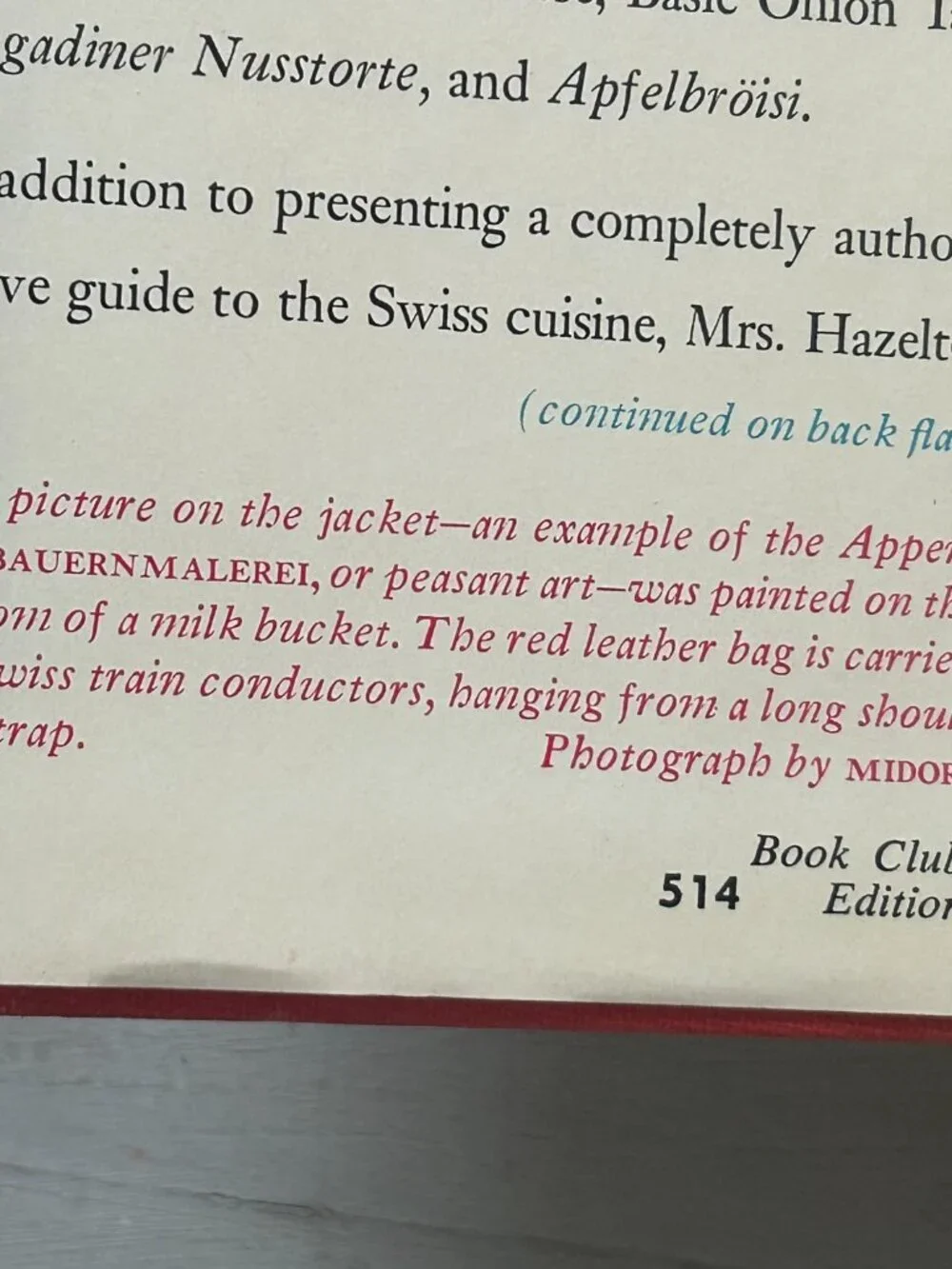 Vintage 1967 The Swiss Cookbook First Edition Hardcover  Nika Standen Hazelton